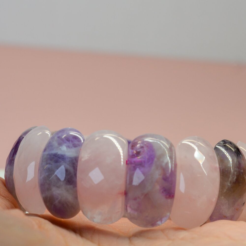 Rose Quartz & Amethyst Soft Bangle Natural Gemstone